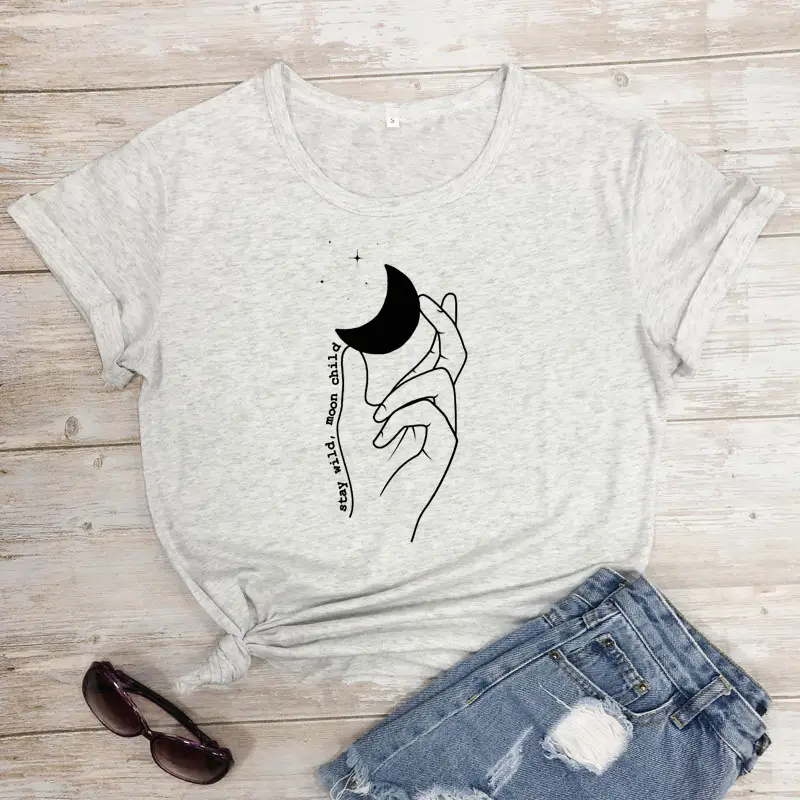 Women Yellow Moon Hand Design T-Shirt