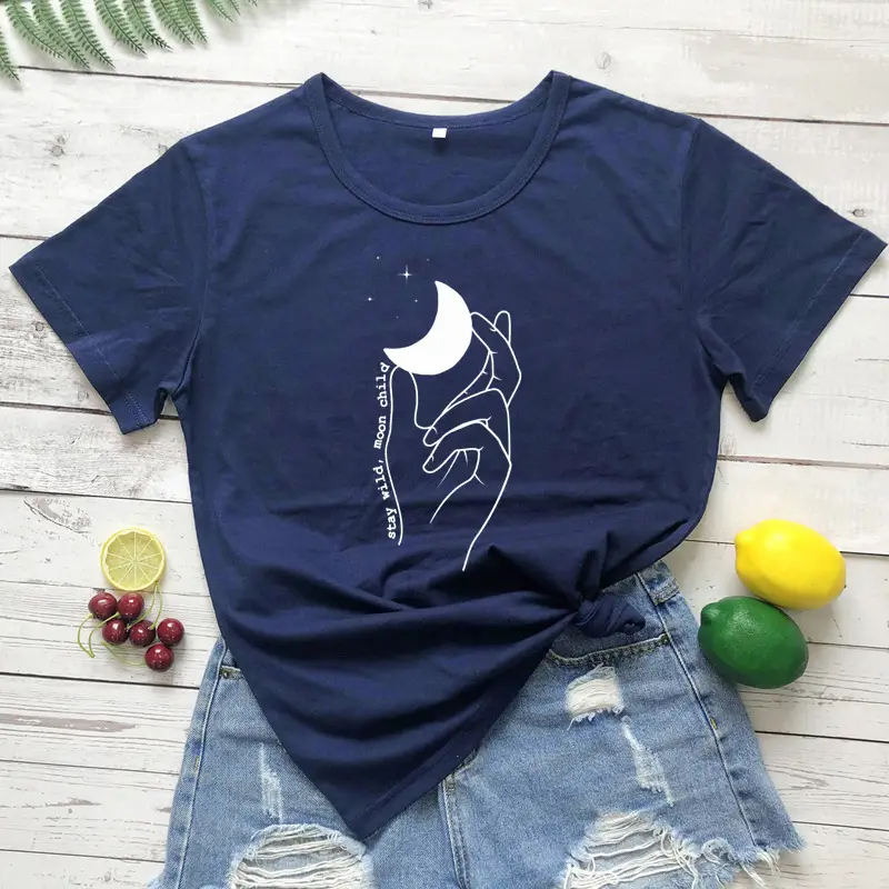 Women Yellow Moon Hand Design T-Shirt - Image 9