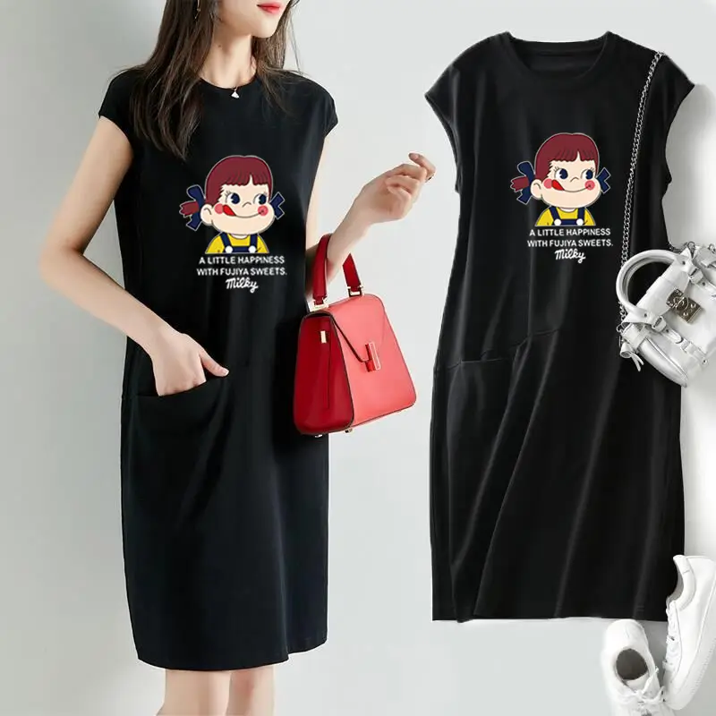 Women Cartoon Print Over-the-Knee Dress Orange - Image 4