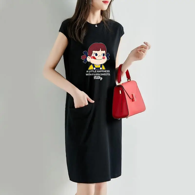 Women Cartoon Print Over-the-Knee Dress Orange - Image 6
