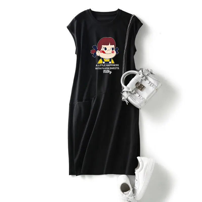 Women Cartoon Print Over-the-Knee Dress Orange - Image 7