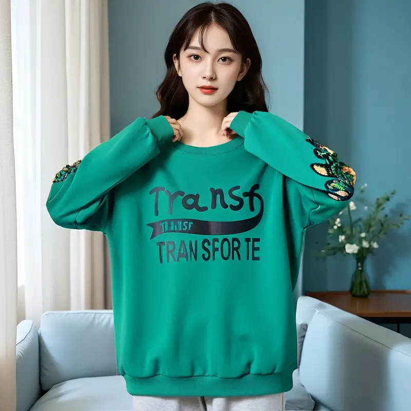 150kg Fat Women Fleece Lined Sweatshirt Black - Image 7
