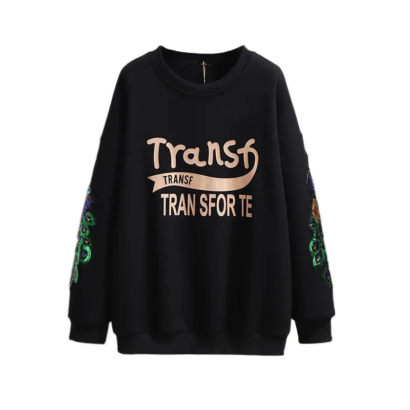 150kg Fat Women Fleece Lined Sweatshirt Black - Image 9