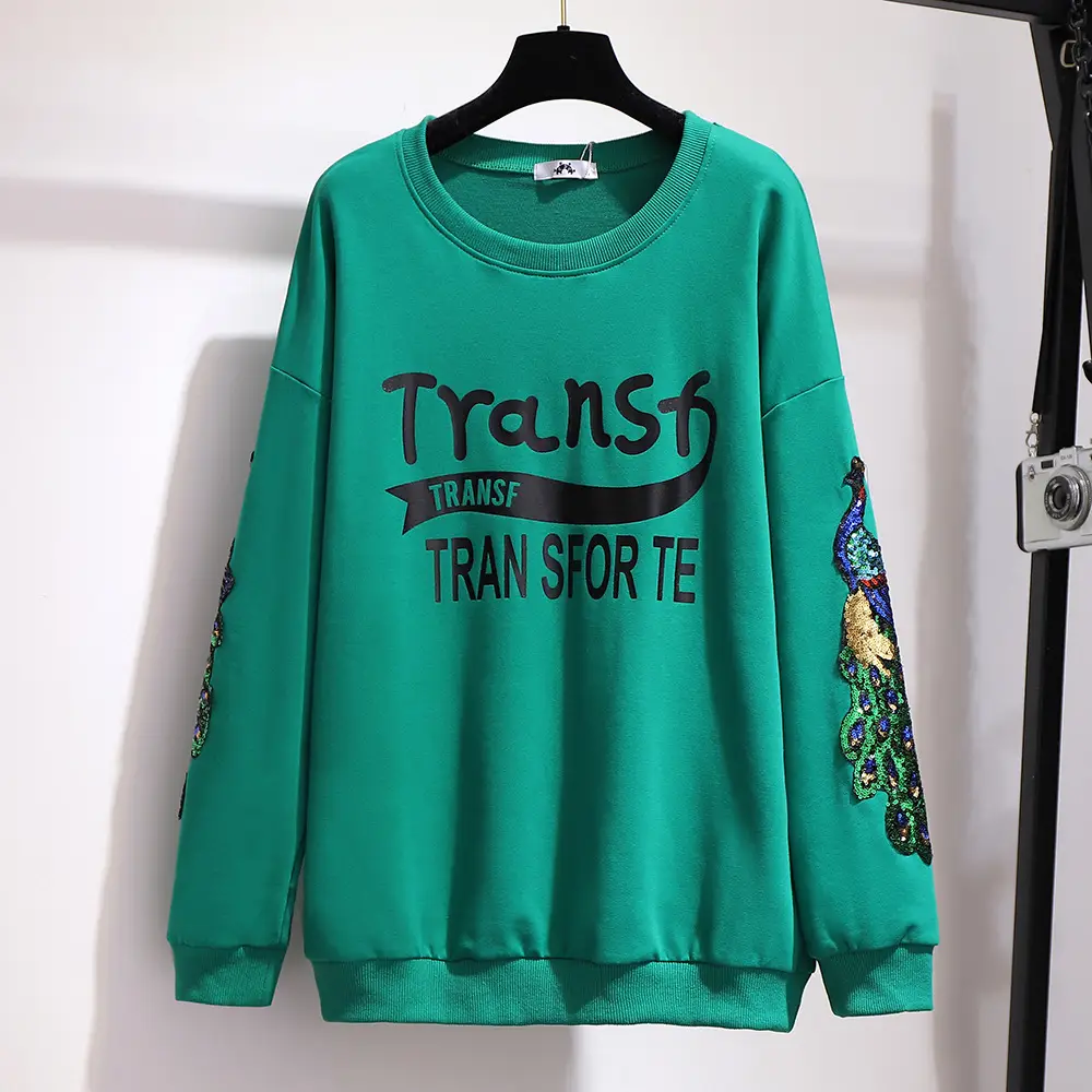 150kg Fat Women Fleece Lined Sweatshirt Black - Image 4