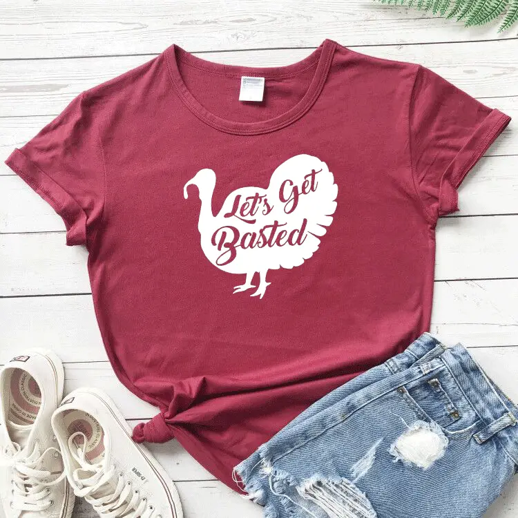Turkey Themed T-Shirt Let's Get Basted Yellow