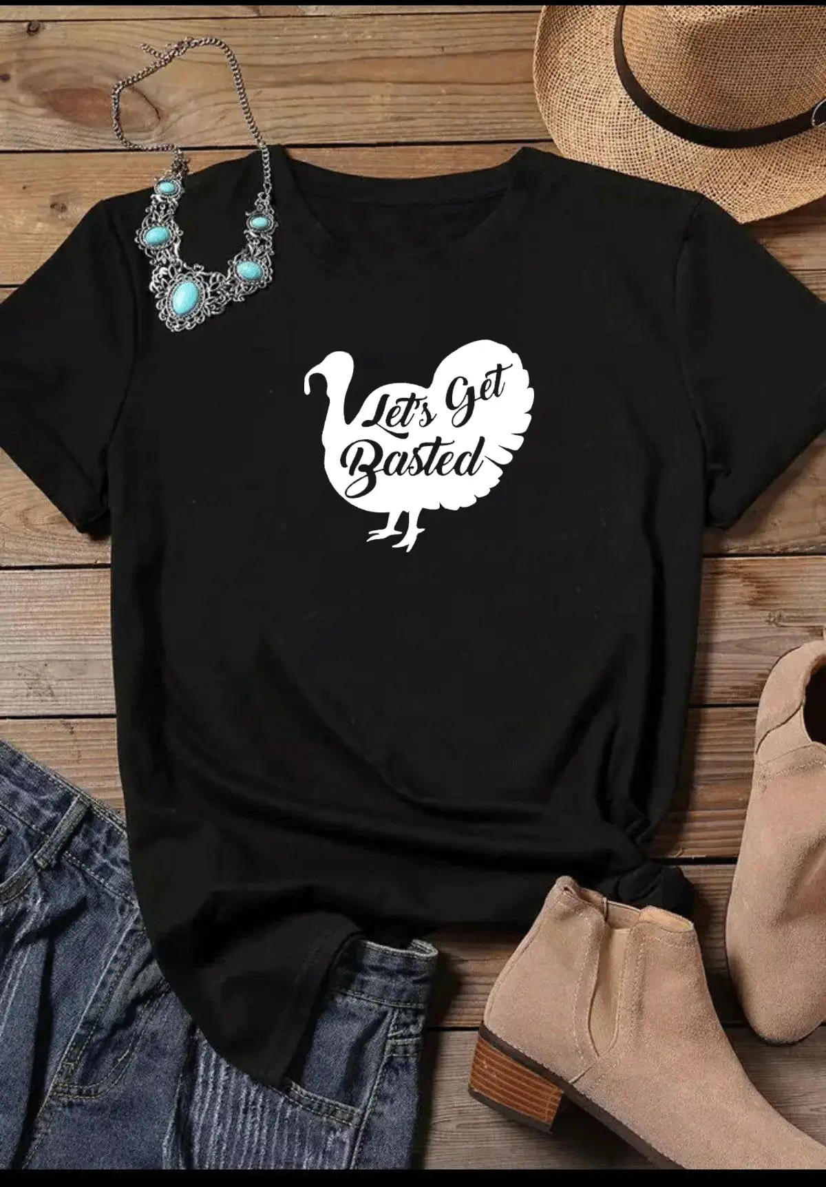 Turkey Themed T-Shirt Let's Get Basted Yellow