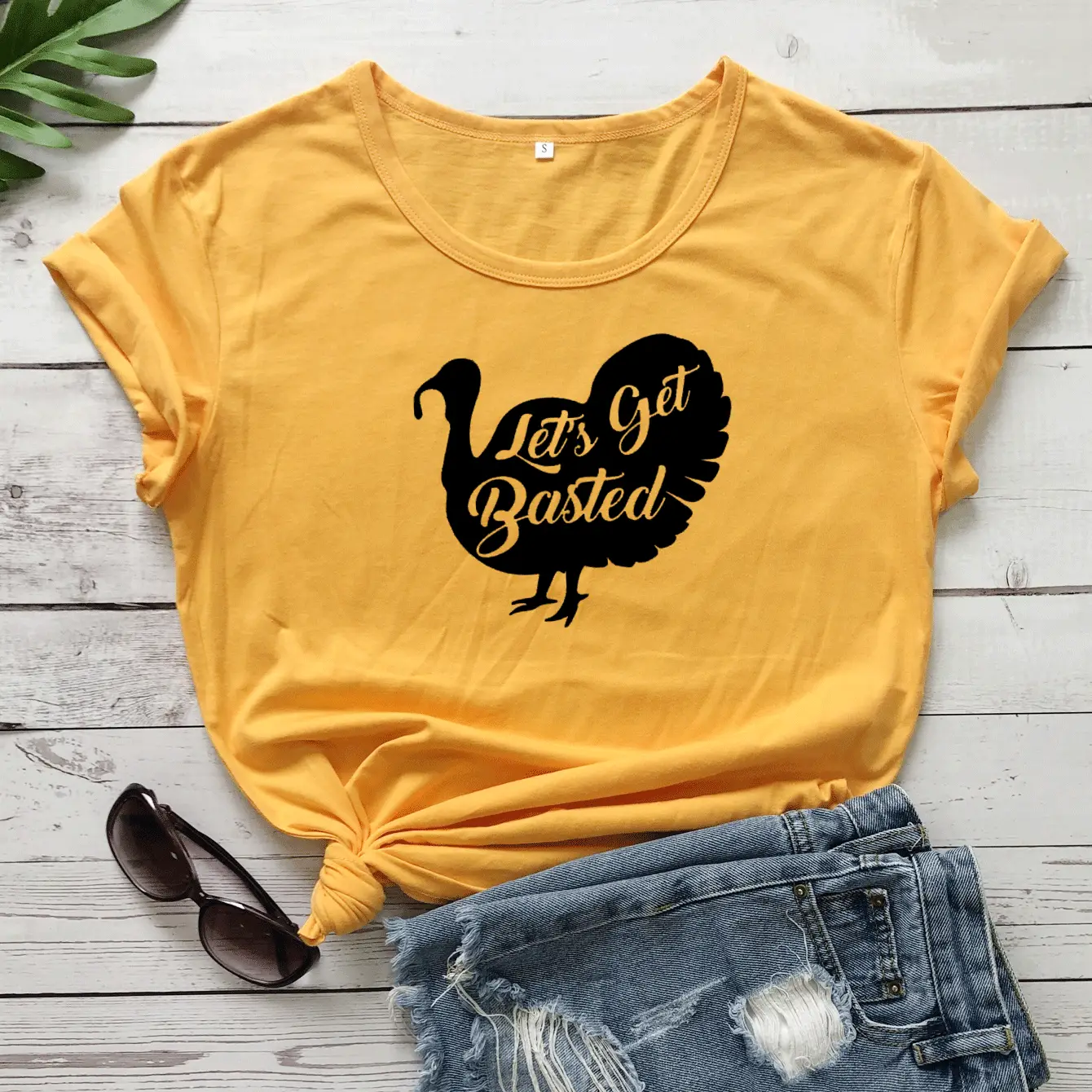 Turkey Themed T-Shirt Let's Get Basted Yellow
