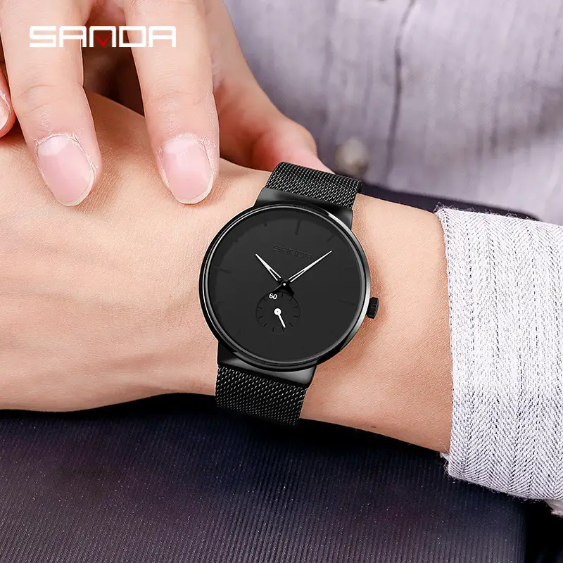 Men's Black Mesh Band Quartz Watch with Sport Silicone Band