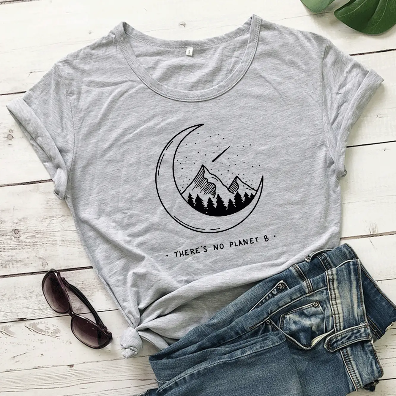 Short Sleeve Moon Mountain T-Shirt with "No Planet B" Design - Image 3