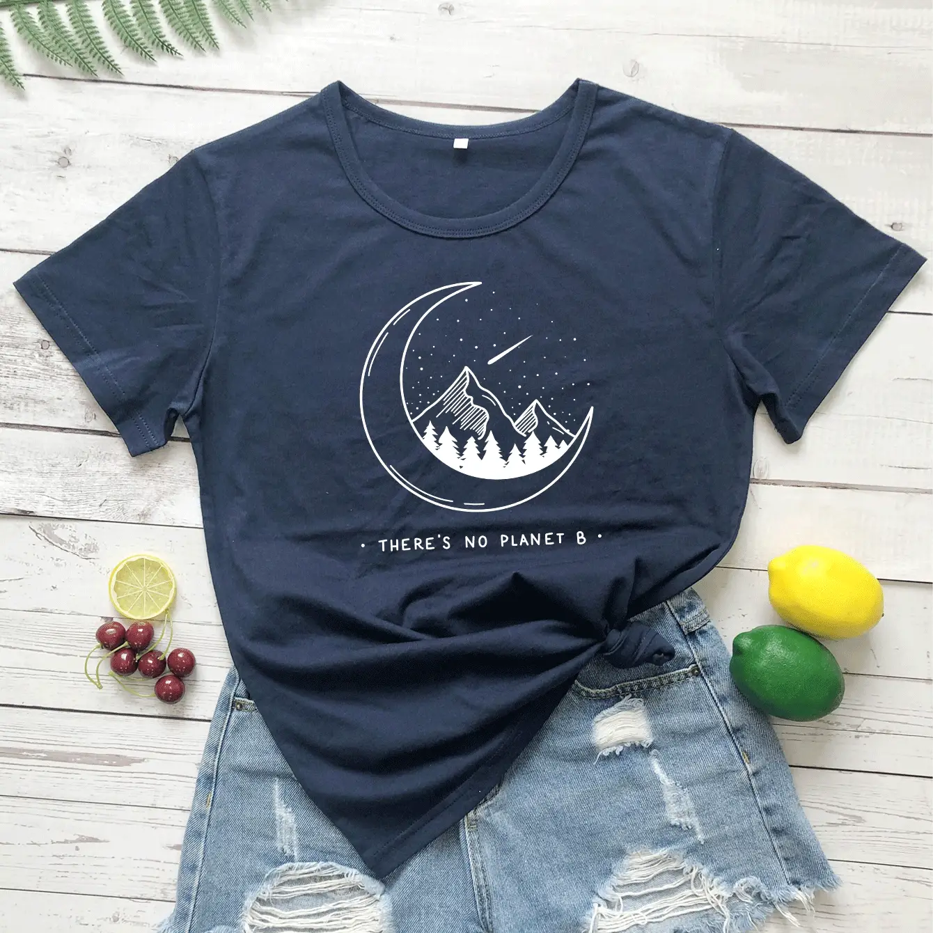 Short Sleeve Moon Mountain T-Shirt with "No Planet B" Design - Image 6