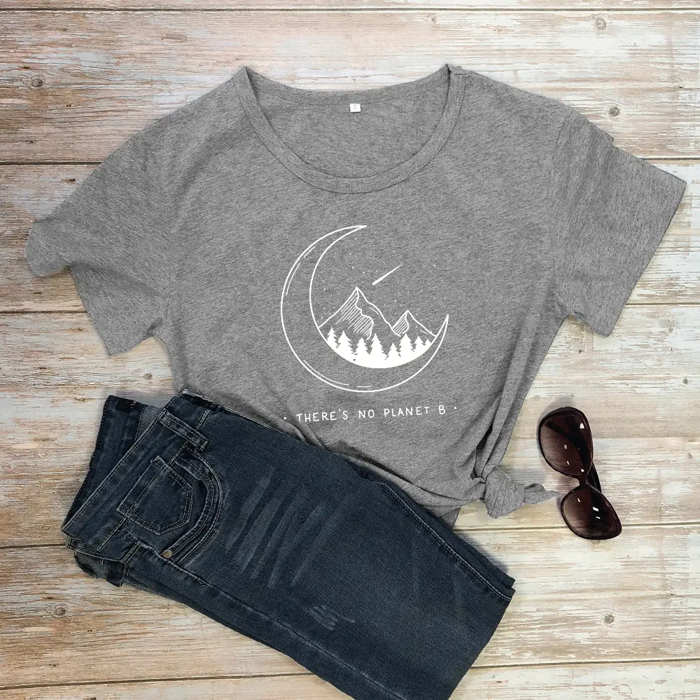 Short Sleeve Moon Mountain T-Shirt with "No Planet B" Design - Image 9