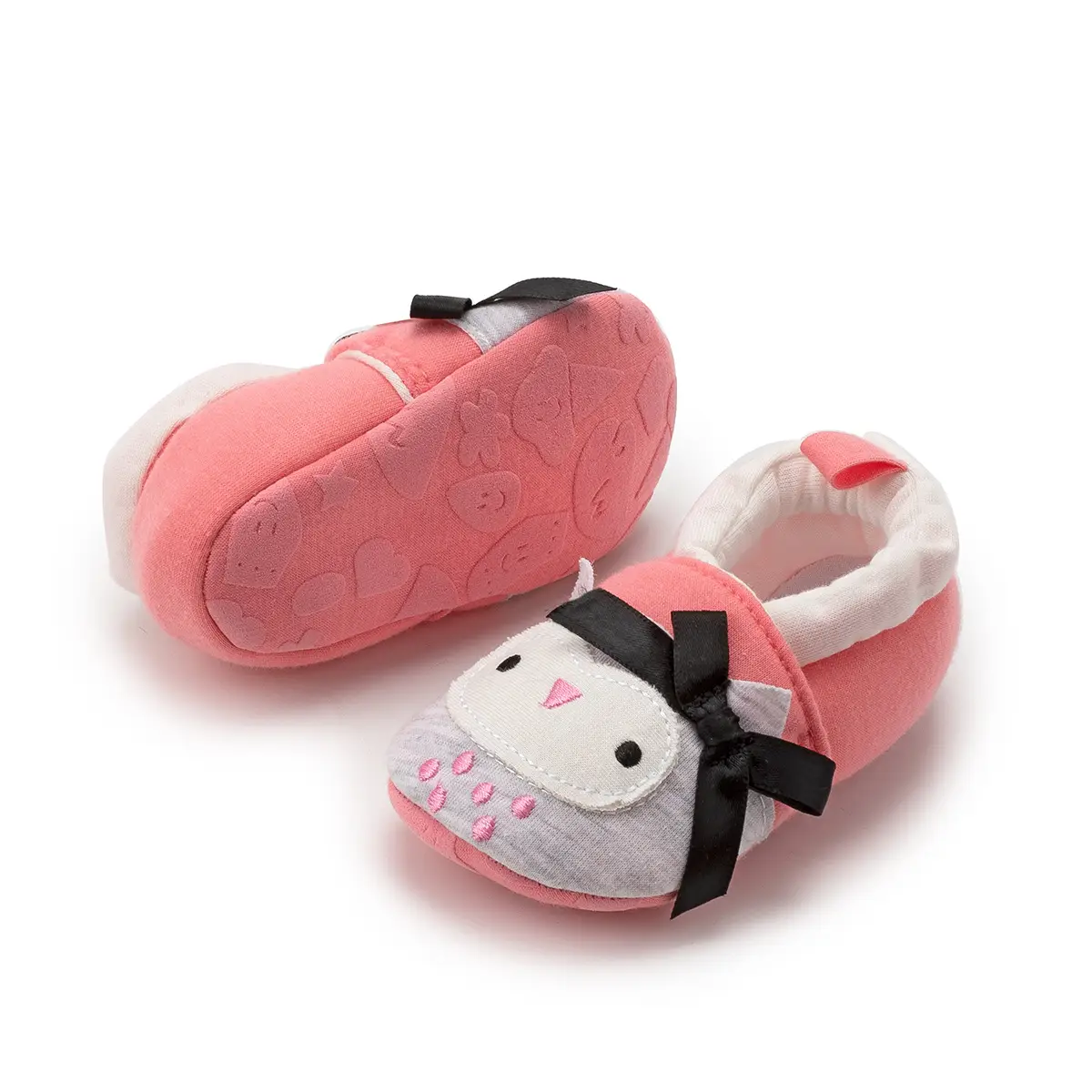 Black Cartoon Baby Slippers with Cute Face Design