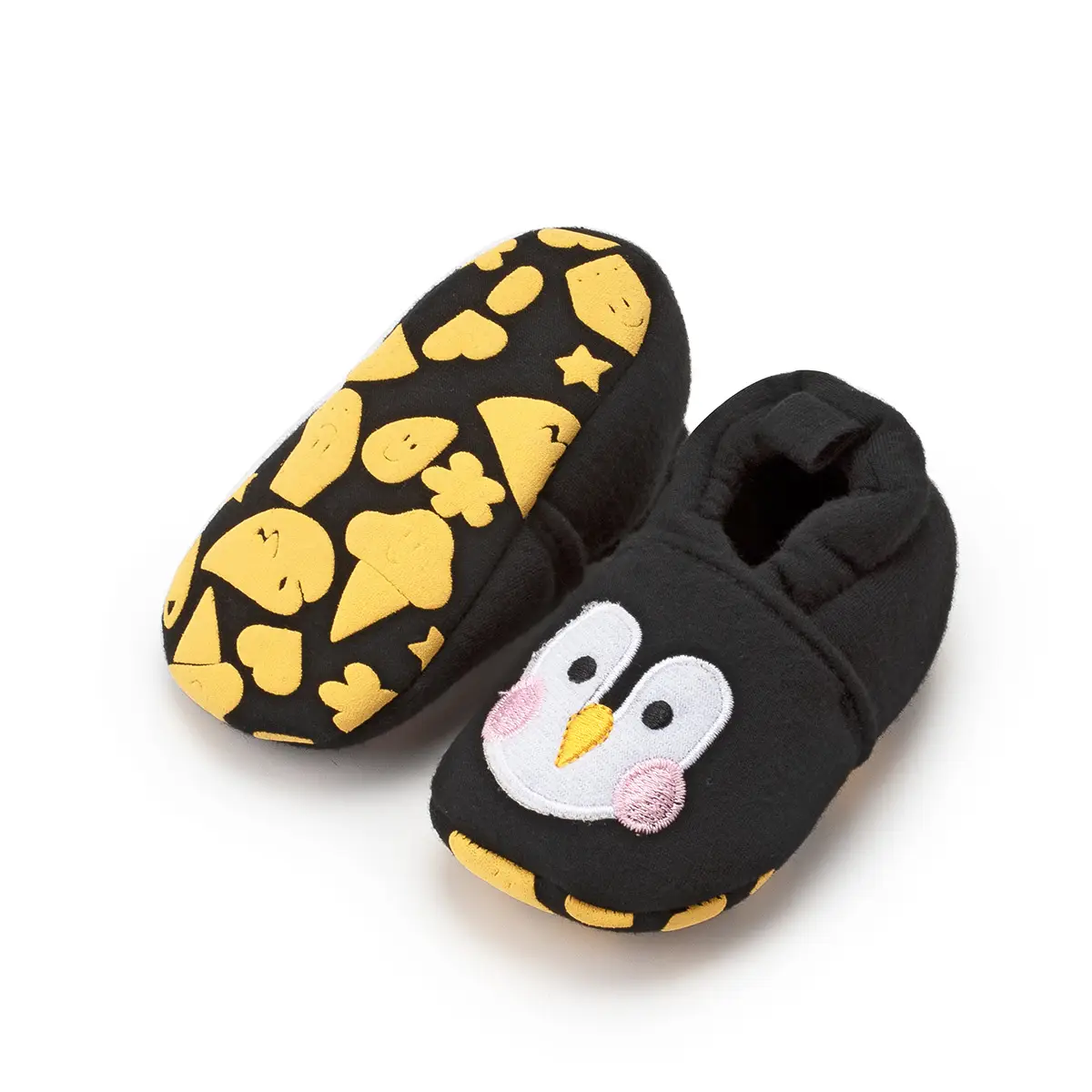 Black Cartoon Baby Slippers with Cute Face Design