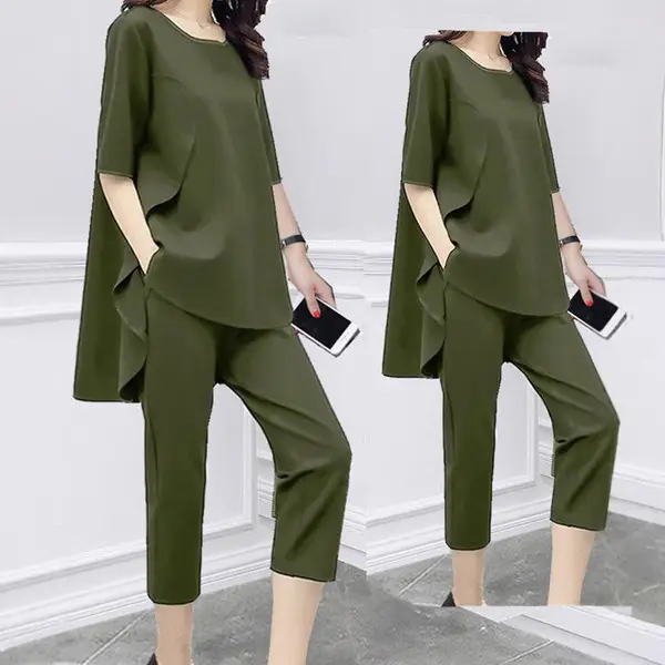 2026 Women Black Loose Slimming Casual Capri Pants Set - Image 5