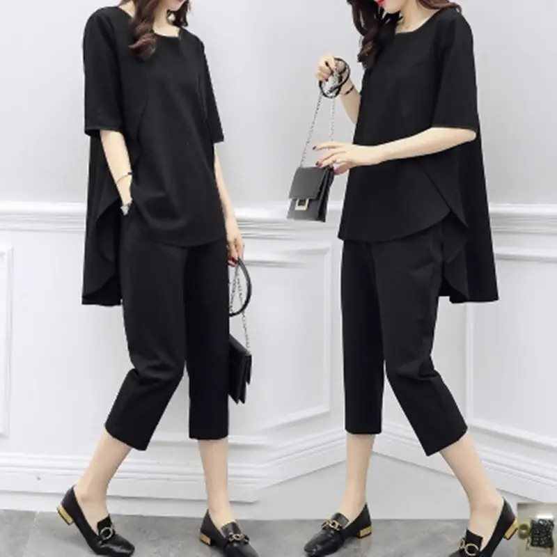 2026 Women Black Loose Slimming Casual Capri Pants Set - Image 7