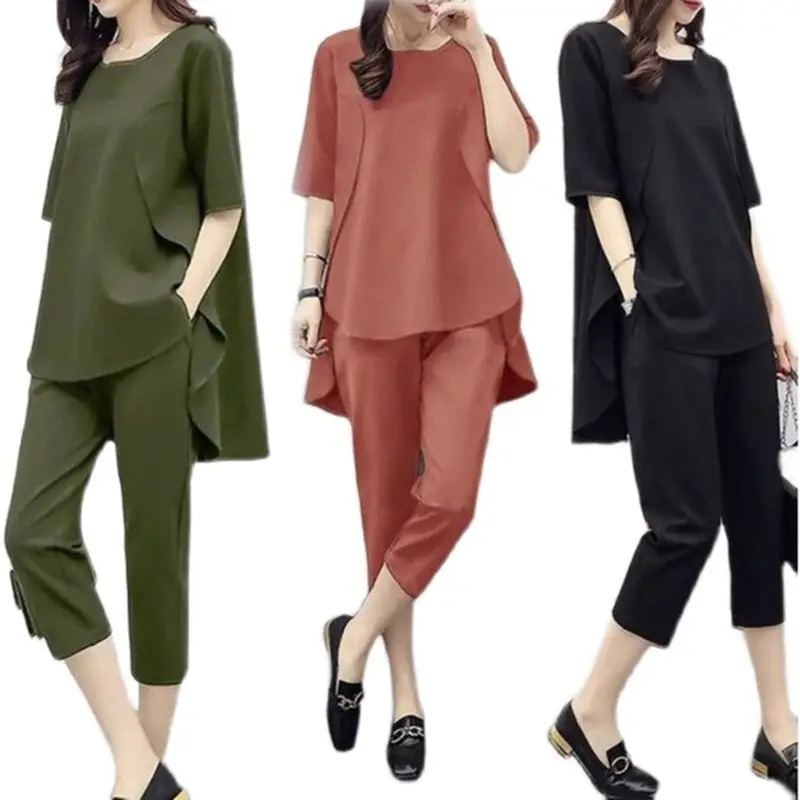2026 Women Black Loose Slimming Casual Capri Pants Set - Image 8