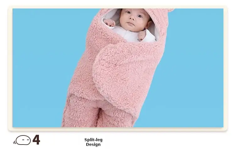 Pink Rabbit-Eared Baby Sleeping Bag Split Leg Swaddle — feature 50
