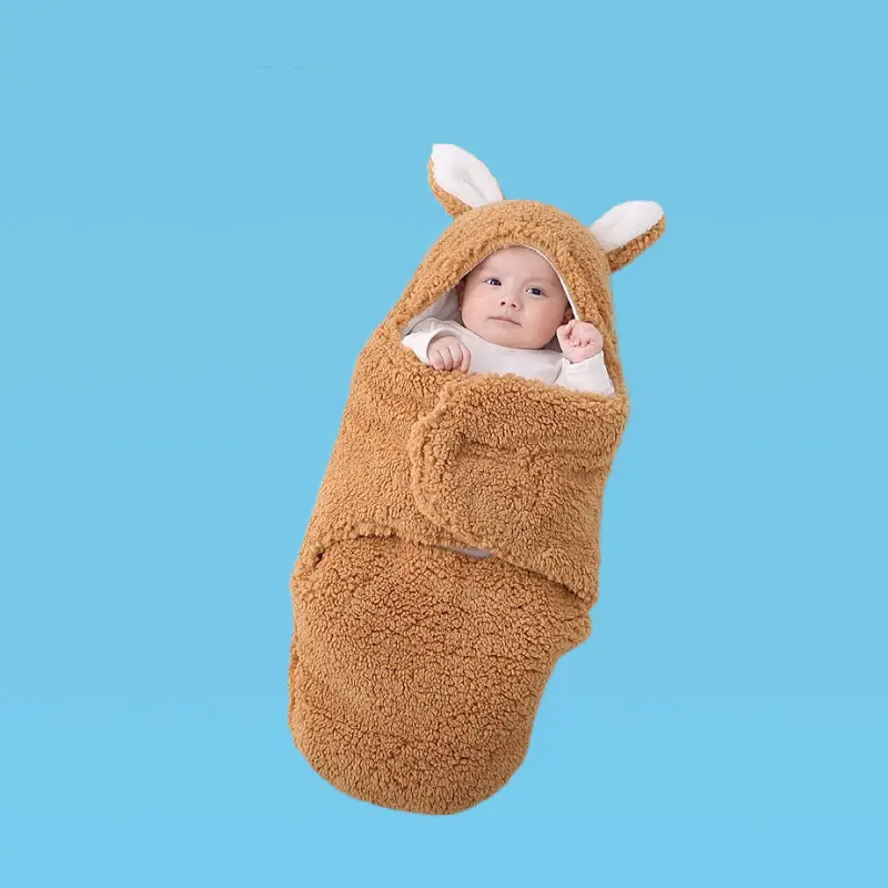 Pink Rabbit-Eared Baby Sleeping Bag Split Leg Swaddle - Image 14