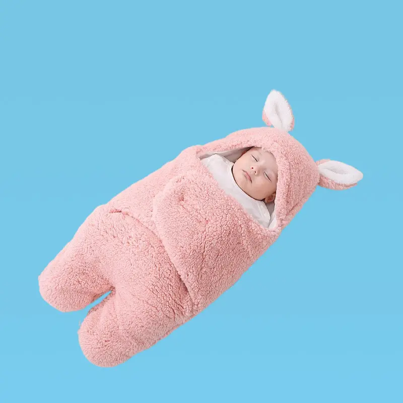 Pink Rabbit-Eared Baby Sleeping Bag Split Leg Swaddle - Image 20