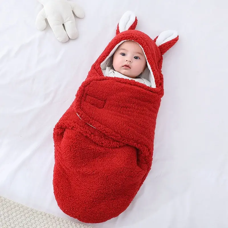 Pink Rabbit-Eared Baby Sleeping Bag Split Leg Swaddle - Image 25