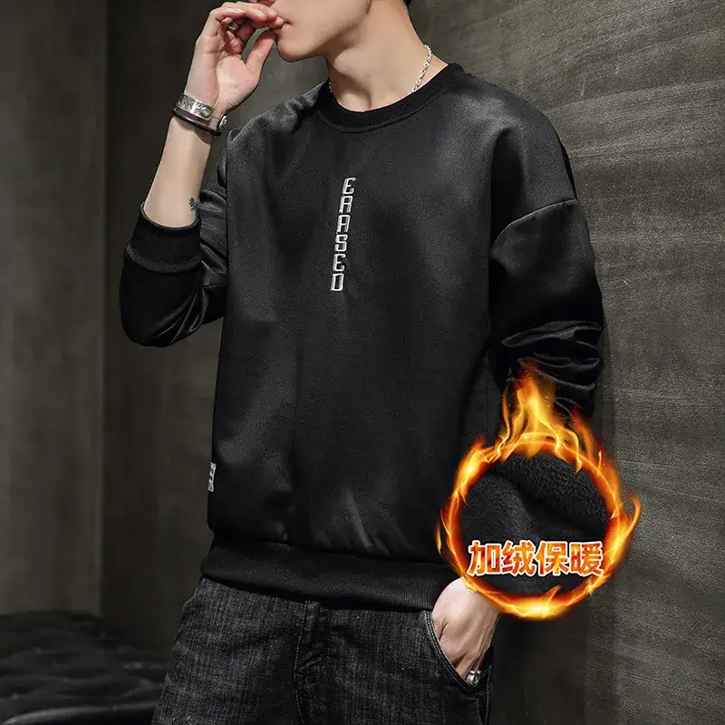 2025 Velvet Men Sweatshirt White Korean Style Long Sleeve - Image 5
