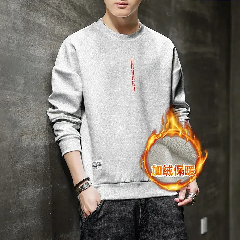 2025 Velvet Men Sweatshirt White Korean Style Long Sleeve - Image 6