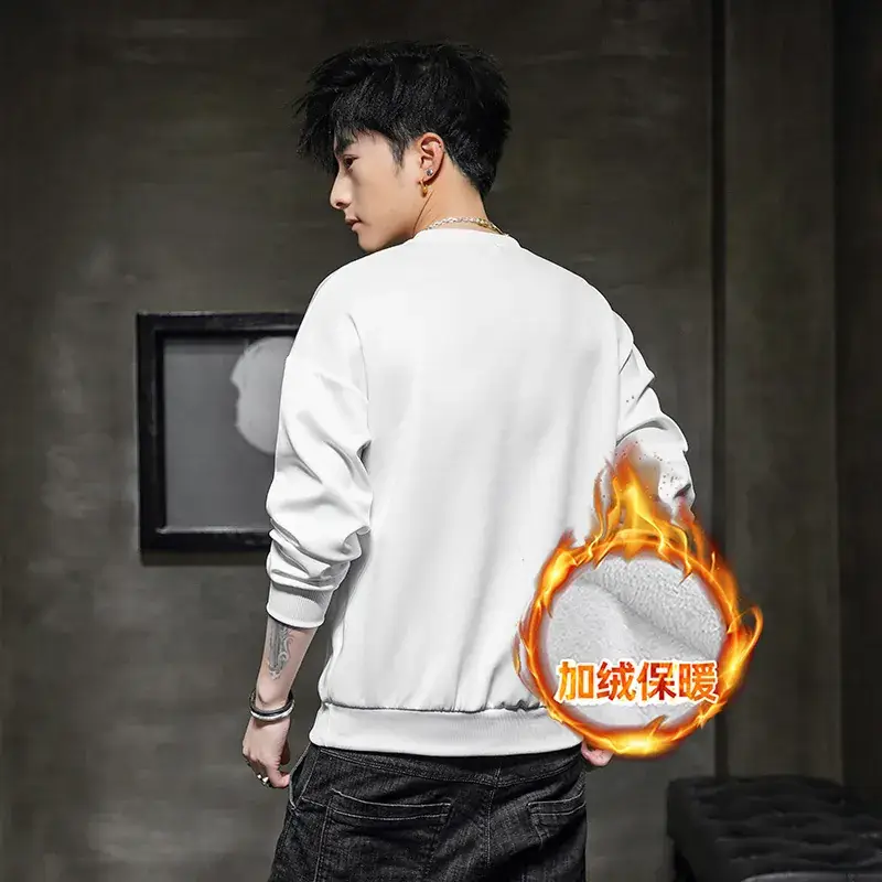 2025 Velvet Men Sweatshirt White Korean Style Long Sleeve - Image 7