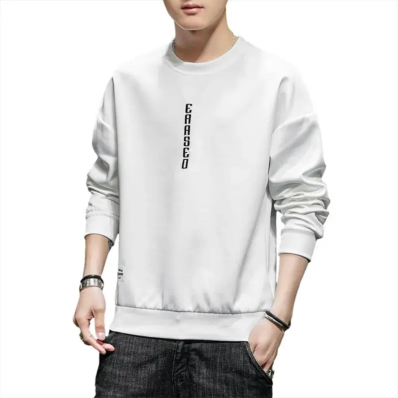 2025 Velvet Men Sweatshirt White Korean Style Long Sleeve - Image 8