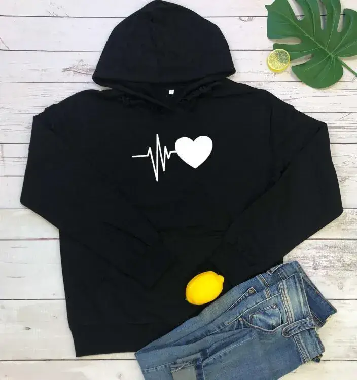 White Hoodie with ECG Heart Design - Image 2