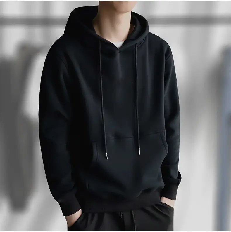 Solid Color Fleece Sweatshirt for Men, Hooded, Thickened, Autumn Warm Pullover, Crew Neck Top, Korean Style, Winter Fleece-Lined for Warmth — feature 9