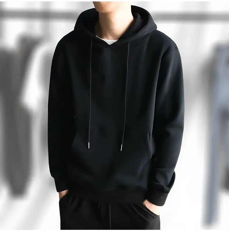 Solid Color Fleece Sweatshirt for Men, Hooded, Thickened, Autumn Warm Pullover, Crew Neck Top, Korean Style, Winter Fleece-Lined for Warmth — feature 10