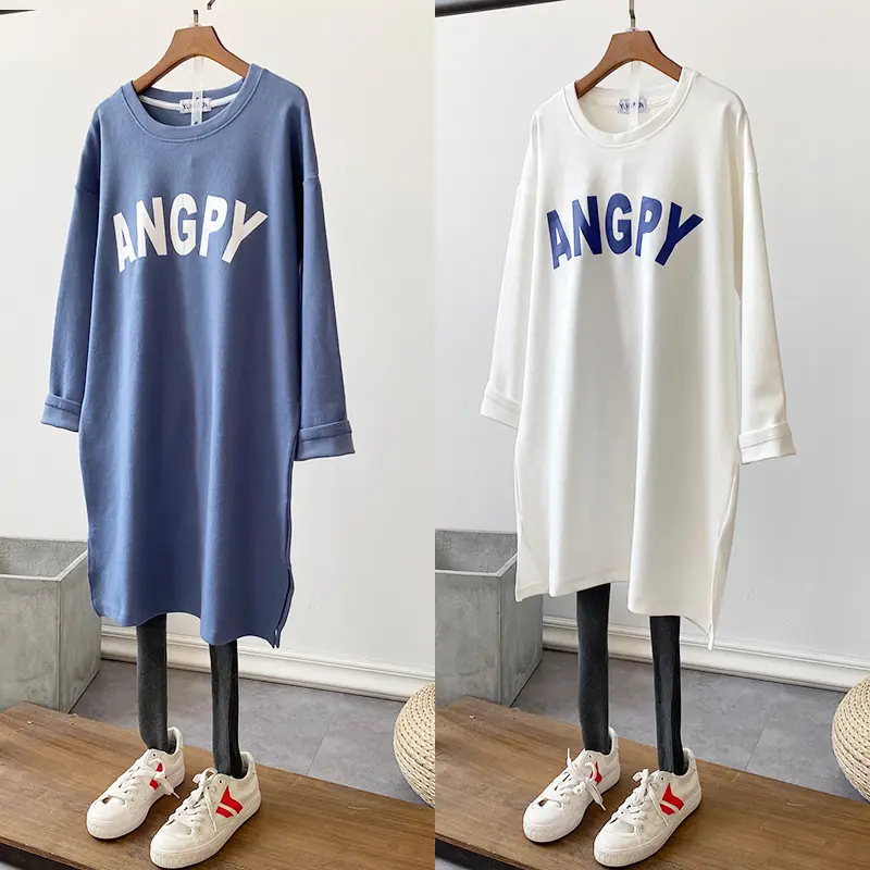 Pregnant Women's Long Sleeve T-Shirt Blue White Loose Fit Korean Style - Image 4