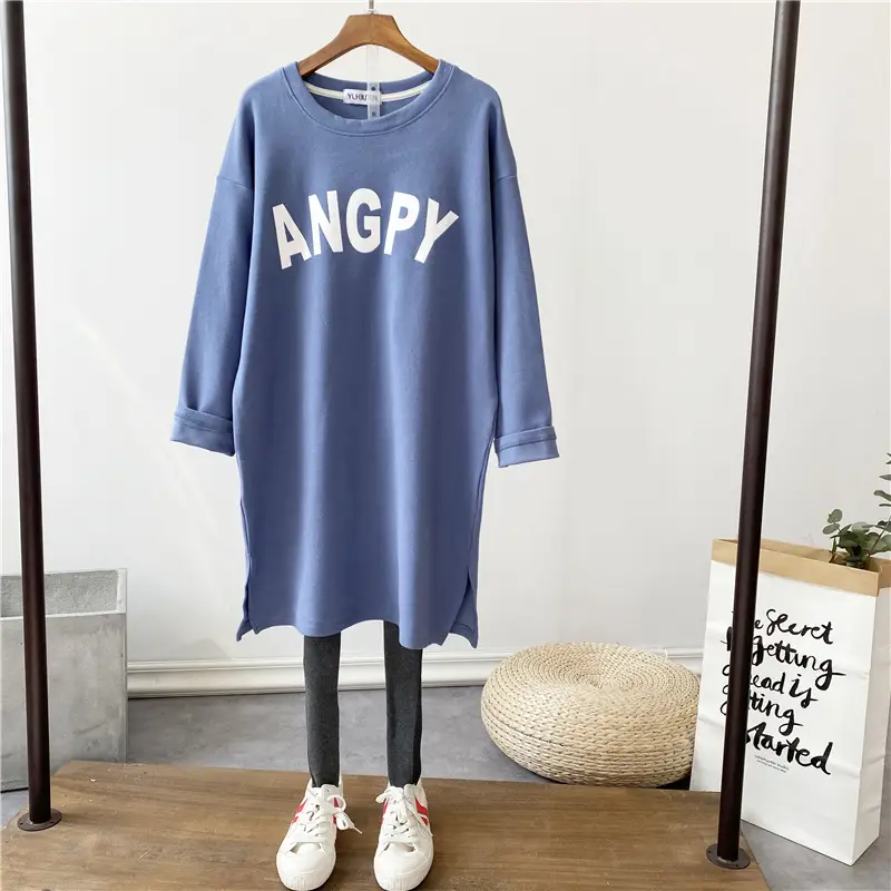 Pregnant Women's Long Sleeve T-Shirt Blue White Loose Fit Korean Style — feature 2