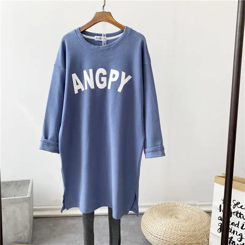 Pregnant Women's Long Sleeve T-Shirt Blue White Loose Fit Korean Style — feature 3