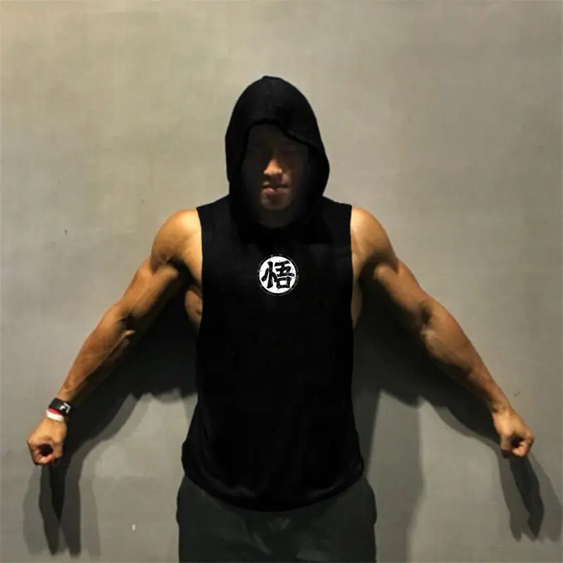 Men Hooded Sweat Proof Vest Black Red Black