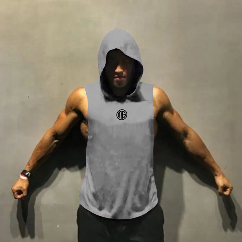 MG Men's Blue Hooded Sleeveless T-Shirt - Image 3