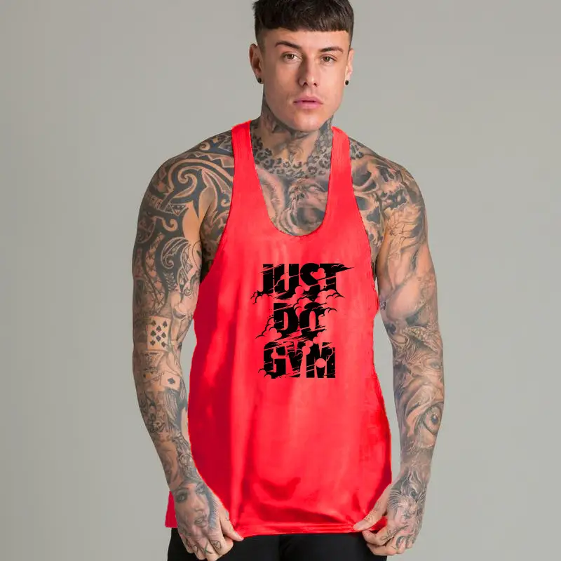 Men Red Printed Muscle Vests Slim Fit - Image 3