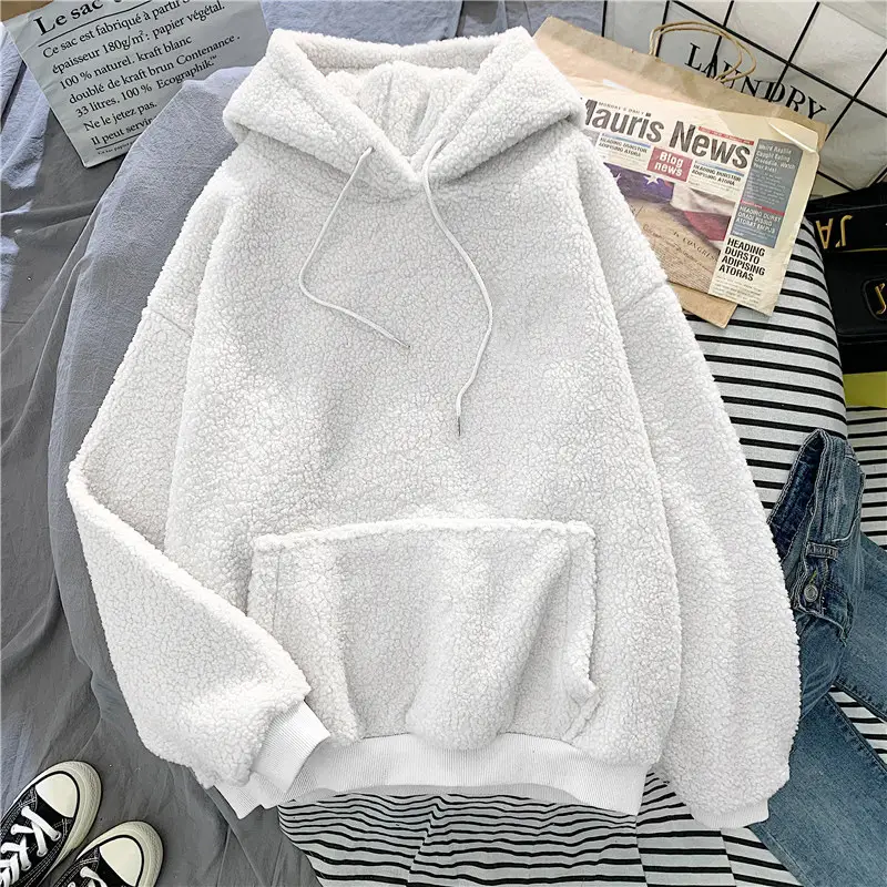 Women's Fleece Hooded Sweatshirt Blue Cream Winter Coat — feature 6