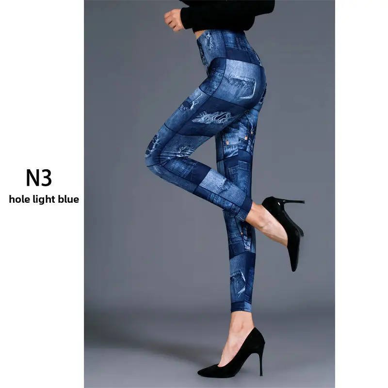 Women Printed Leggings N2 Grey Butterfly Design - Image 9