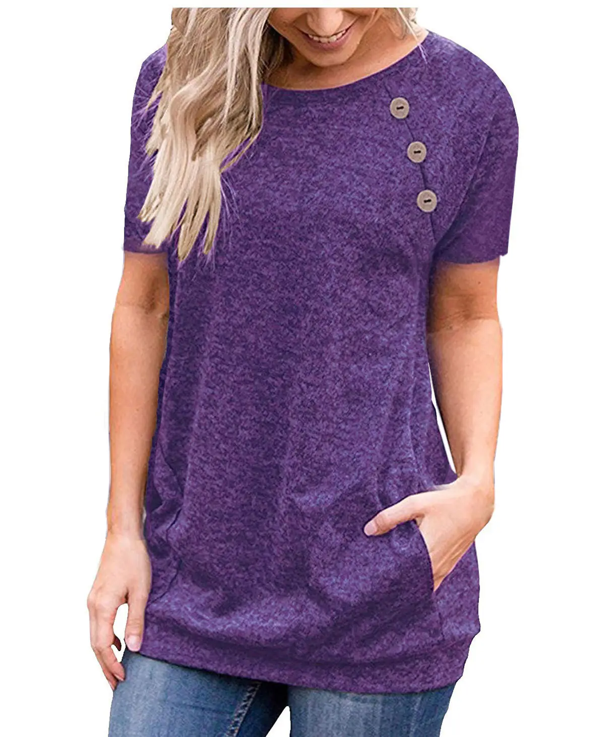 Women Button T-Shirt Maroon 2025 Autumn - Image 8