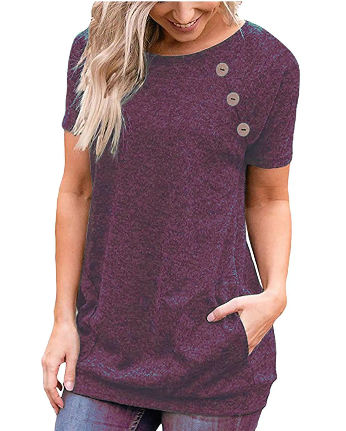 Women Button T-Shirt Maroon 2025 Autumn - Image 10