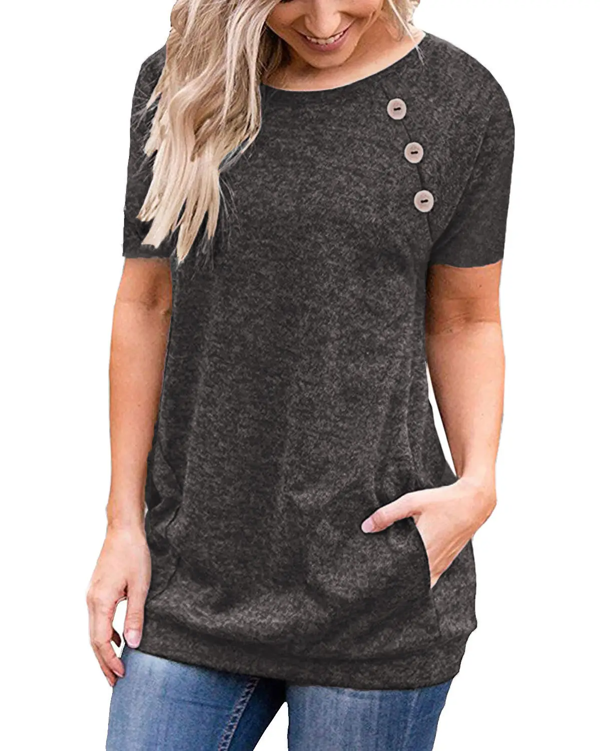 Women Button T-Shirt Maroon 2025 Autumn - Image 11