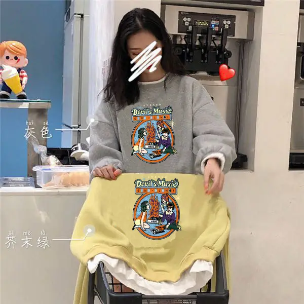 Fake Two-Piece Velvet Sweatshirt Women 2025 Autumn Winter New Loose Korean Style Cartoon Student Jacket Top Women's Clothing Export - Image 3