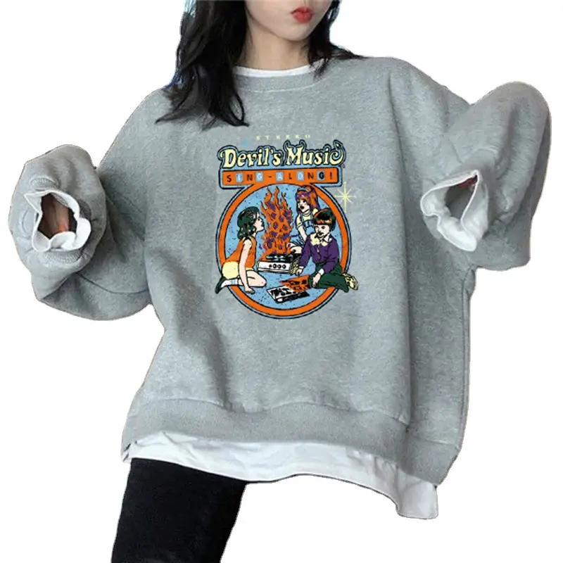 Fake Two-Piece Velvet Sweatshirt Women 2025 Autumn Winter New Loose Korean Style Cartoon Student Jacket Top Women's Clothing Export - Image 4