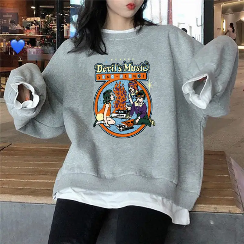 Fake Two-Piece Velvet Sweatshirt Women 2025 Autumn Winter New Loose Korean Style Cartoon Student Jacket Top Women's Clothing Export — feature 5