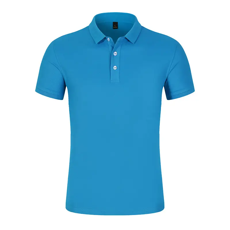 Men Blue Polo T-Shirt Business Casual Short Sleeve - Image 9