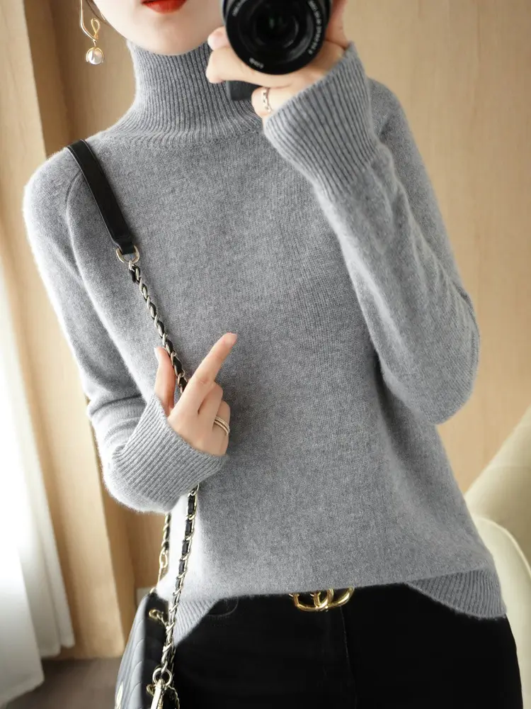 Women's Grey Long Sleeve Korean Style Sweater - Image 17