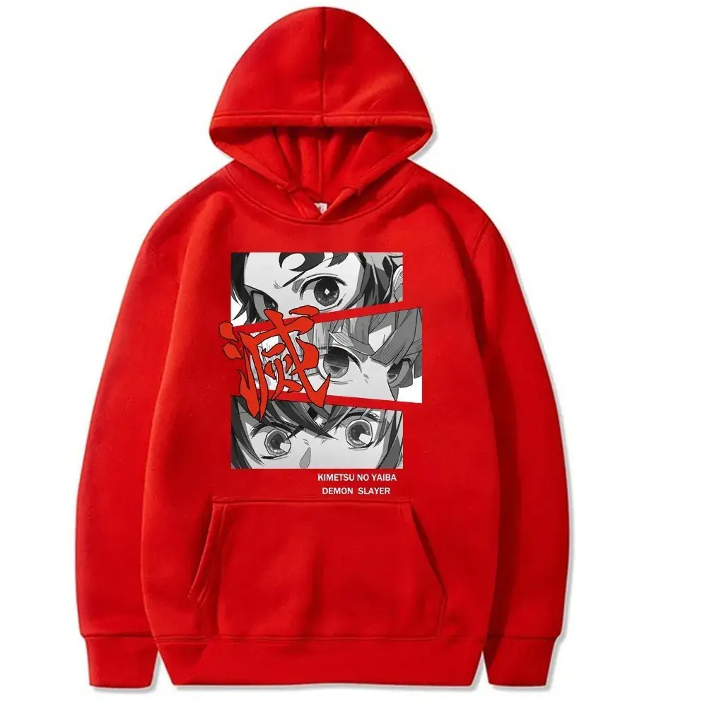 Cross-border Demon Slayer Hooded Sweatshirt Grey Anime Print - Image 3