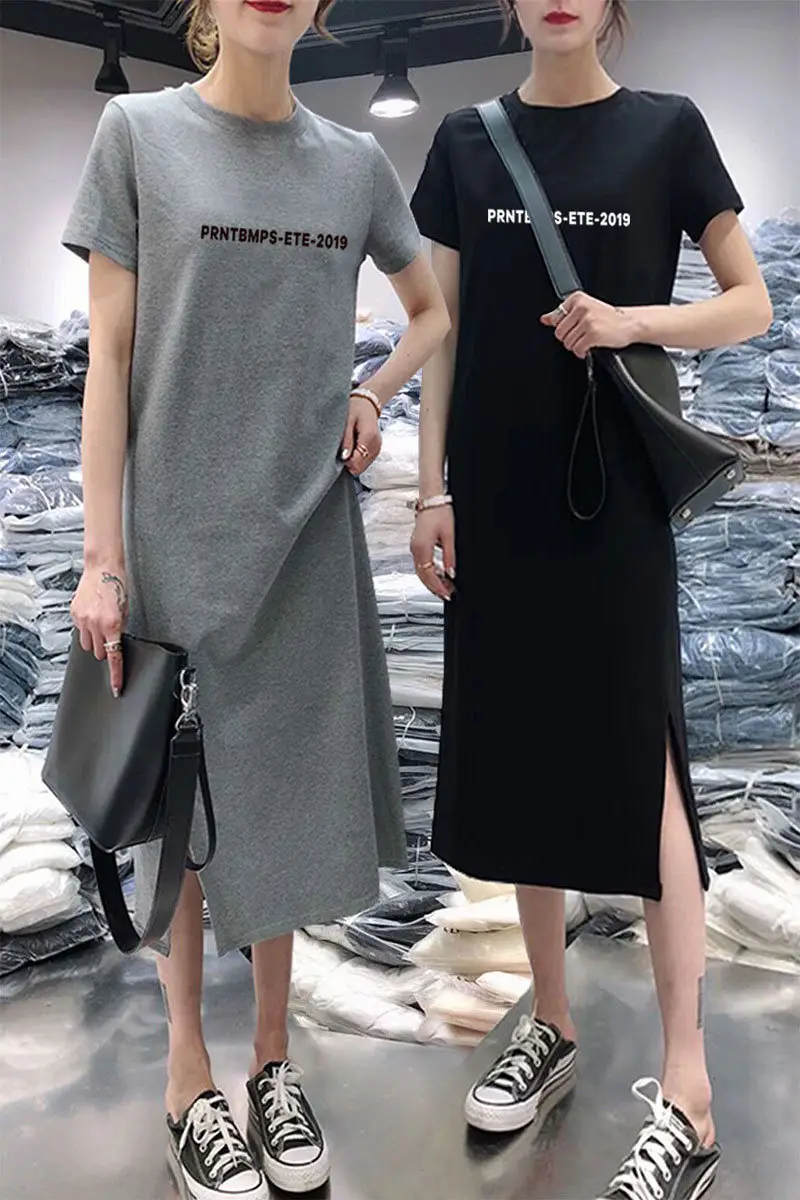 Women Summer Grey Oversized T-Shirt Skirt Set — feature 3