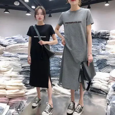 Women Summer Grey Oversized T-Shirt Skirt Set — feature 8